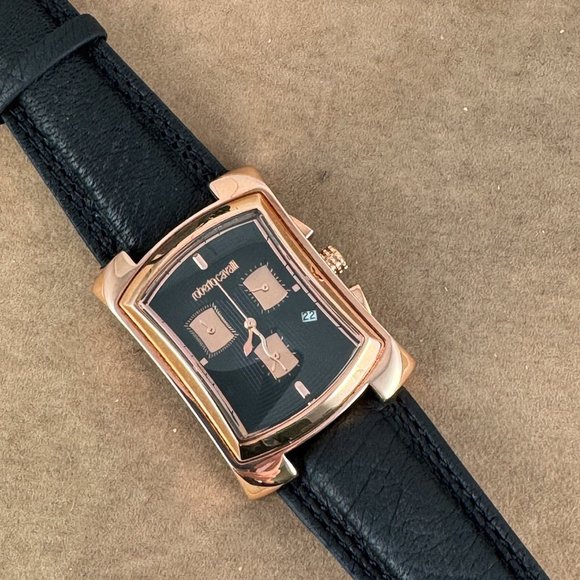New Roberto Cavalli Chronograp Watch Rose Gold with 9.5in Black Embossed Strap - Picture 3 of 10